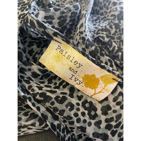 Paisley and Ivy Animal Print Top Womens M Cinched Waist Cuff Chiffon 3/4 Sleeve - Picture 5 of 10